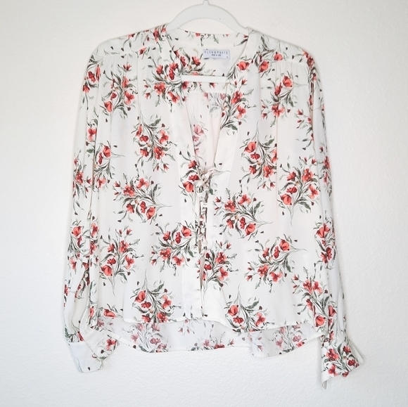 Flynn Skye Get Away Lace Up Front Day Desire White Red Floral Blouse XS - Picture 3 of 7
